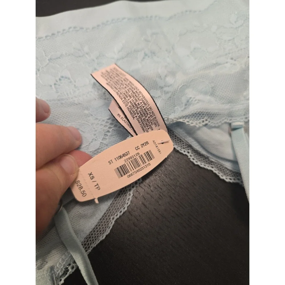 NWT Victoria's Secret Lace Bralette XS Light Blue Sheer Crop Top Unlined Wireles